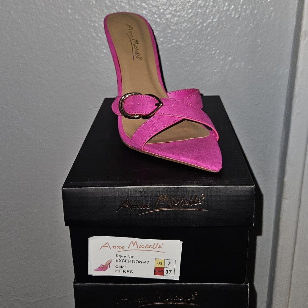 Anne Michelle Exception Pink Open Toe Slip-On Heels - Picture 4 of 5